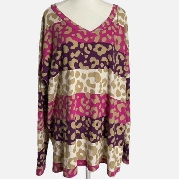 Sew In Love Tops - Sew in Love Striped Animal Print Long Sleeve V-Neck Top